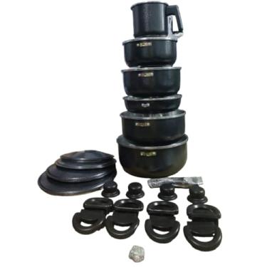 Imagem de Jogo de Panelas 6 Peças com Frigideira e Leiteira – Tamanhos 18 a 24 – Alumínio Preto Craqueado