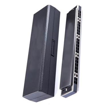 Imagem de Gaita de jogo profissional 24 furos gaita preta desempenho profissional instrumento de sopro de madeira tampa de aço inoxidável (cor: B)