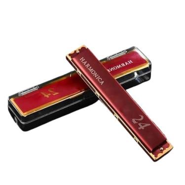 Imagem de Gaita profissional 24 furos C chave multicolorida versão polifônica tremolo harmônica (vermelha)