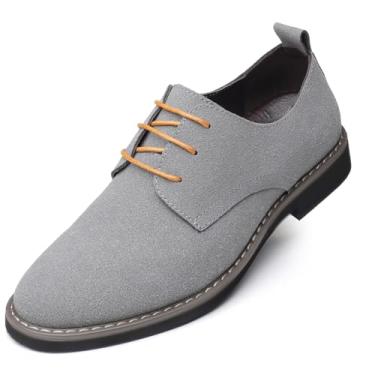 Imagem de Sapato social masculino de camurça, casual, com cadarço, Oxfords, Cinza, 43