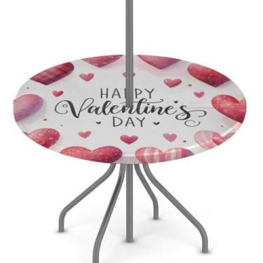 Imagem de hongjinglin Toalha de mesa ajustada para dia dos namorados ao ar livre com orifício para guarda-chuva, toalha de mesa redonda elástica com zíper, impermeável, limpável, para piquenique, festa, pátio