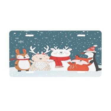 Imagem de Urso Natal adorável placa de licença para frente do carro placas de carro alumínio metal adequado para placa de porta de caminhão bar café acessórios automotivos para homens mulheres 15 x 30 cm