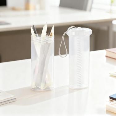 Imagem de Tubo de armazenamento extensível para artistas – Plástico durável, translúcido com cordão de transporte para pincéis, canetas e suprimentos de aquarela, 1 pacote (estilo curto transparente)