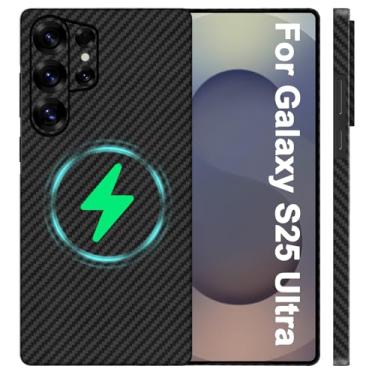 Imagem de kaisenkec Capa fina e fina de fibra de carbono para Samsung Galaxy S25 Ultra, capa de fibra de aramida 1500D ímã integrado compatível com Magsafe, preto fosco cinza