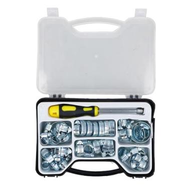 Imagem de Kit de braçadeira de mangueira de 49 unidades Braçadeiras de linha de combustível de tubo de aço inoxidável ajustável com chave de fenda sextavada de 8 mm e caixa de armazenamento