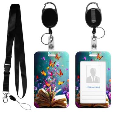 Imagem de HEAKIERG Porta-crachá feminino com carretel retrátil, etiquetas de identificação fofas, crachás de trabalho pesados, 11 x 6,9 cm, para enfermeiras, oficiais de segurança, cruzeiro, livro borboleta