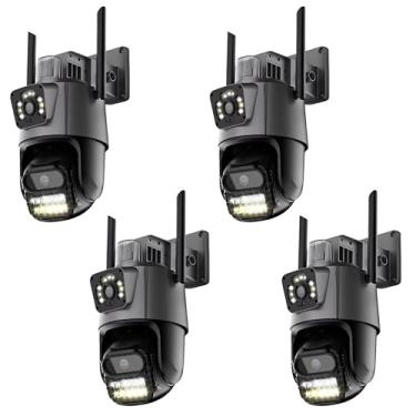 Imagem de Kit 4 Câmeras de Segurança WiFi Externa Lente Dupla com Sirene, Full HD, Visão Noturna, 360°, IP66