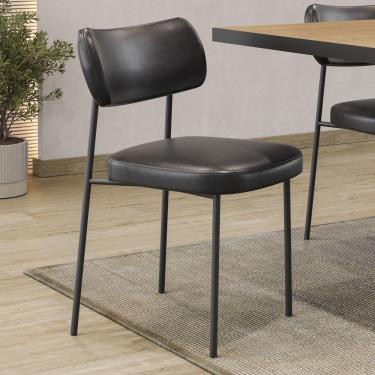 Imagem de Kit 04 Cadeiras Sala De Jantar Lila Estofada Com Encosto Couríssimo Preto - Abmaza