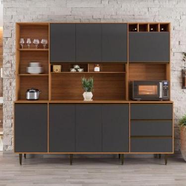 Imagem de Armário De Cozinha Completa 8 Portas 3 Gavetas Itália Madeirado/grafit