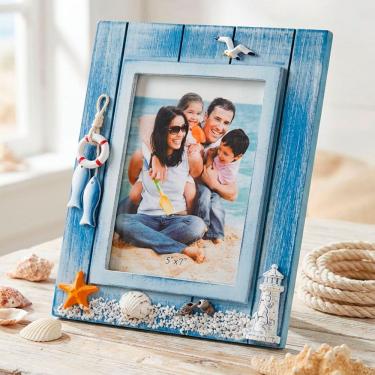 Imagem de Porta Retrato Mesa Decoração Casa De Praia Peixe Mar 26x21cm