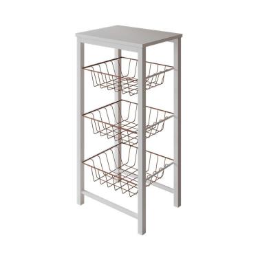 Imagem de Fruteira De Chão Cozinha Montada Aço Branco Cesto Cobre Tampo Branco Roma - Cor: Branco