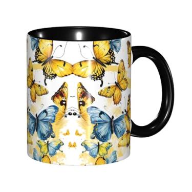 Imagem de Zeraoke Canecas de café criativas desenhadas à mão com estampa de borboletas coloridas, personalizadas, presente para família, tamanho de 325 ml, unissex