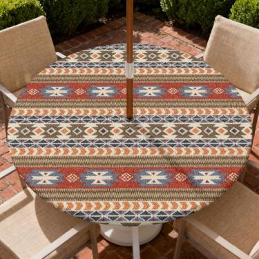 Imagem de COTAIL Toalha de mesa redonda para uso ao ar livre com zíper e orifício para guarda-chuva, toalha de mesa elástica à prova d'água a óleo para pátio, piquenique, acampamento, jardim, serve para mesa