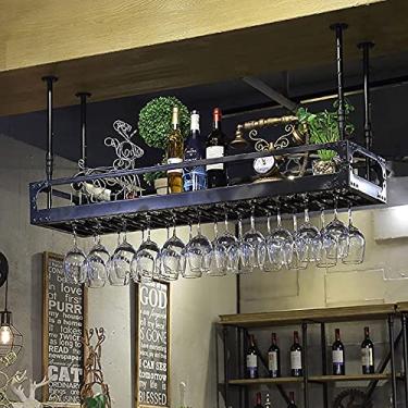 Imagem de APUM Prateleiras de vinho de teto, suporte de taça de vinho suspenso, suporte de vinho rústico de ferro montado na parede, prateleira de armazenamento de decoração para bares/casa/restaurantes