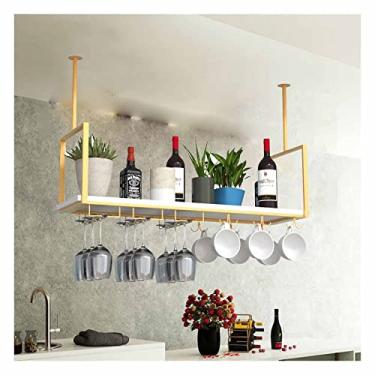 Imagem de APUM Suporte para copos de vinho de teto, rack de vinho suspenso, suporte de vidro de vinho de parede dourado perfeito para bar café cozinha, quadro branco (ouro 120 x 30 x 60 cm)