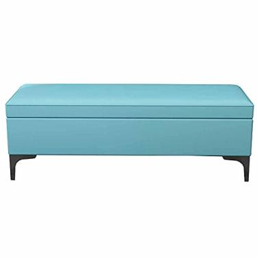 Imagem de FAMEOYA BrownShoe – Banqueta de couro PU de armazenamento de grande capacidade com pés de metal, banco de cama com suporte de carga de 150 kg (tamanho: 90 cm/35,4 pol, cor: azul) (azul 70 cm/27,5 pol)