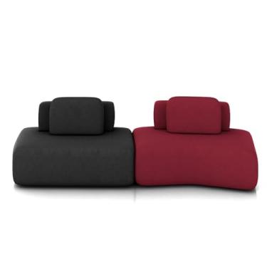 Imagem de Sofá Ilha Sala de Estar Dakota 2 Módulos 316cm Encostos Almofadas Soltas Veludo Preto/Bordô G33 - Gran Belo