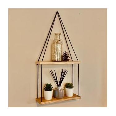 Imagem de Prateleira Suspensa Artesanal com Corda | 1, 2 ou 3 Andares em Madeira Pinus Natural ou Imbuia(Dois Andares)