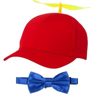 Imagem de Sintege Hélice Chapéu Nerd Silly Twirly Boné Helicóptero com Spinner e Gravata Borboleta Ajustável para Fantasias, Vermelho e azul., tamanho �nico
