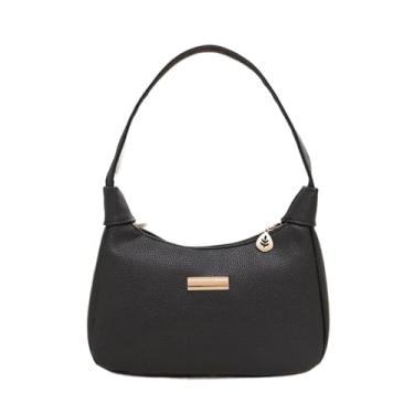 Imagem de Bolsa de ombro feminina de grande capacidade - Bolsa transversal para axila com alça ajustável, bolsa versátil de 24 x 17 x 6 cm, Preto