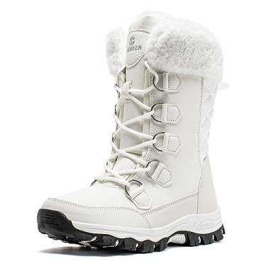 Imagem de HOBIBEAR Botas de neve femininas de inverno impermeáveis leves e quentes forradas com pele sintética (AW5778/branca, tamanho 39