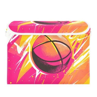 Imagem de STAYTOP Cesto de armazenamento dobrável de basquete de desenho animado com tampa, caixa de armazenamento decorativa, organizador de cubos, cestas de armazenamento para quarto, armário e sala de estar