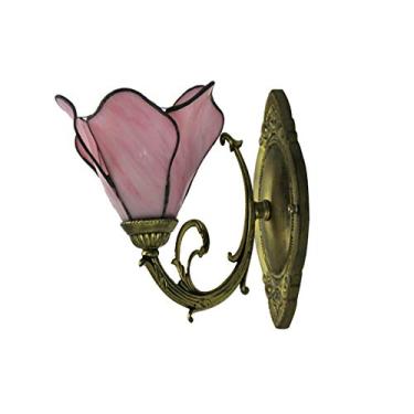 Imagem de Arandela de parede estilo Tiffany mediterrâneo com pétalas criativas em vitral, feita à mão, para quarto, cabeceira, corredor, varanda, 40W máx., rosa.