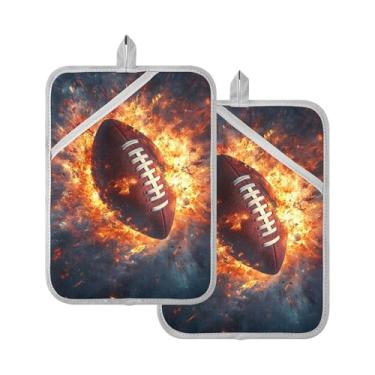 Imagem de Burbuja Suporte de panela de futebol americano com bolso, luvas de forno de enchimento de algodão resistentes ao calor para cozinha, cozimento, 2 unidades