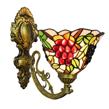 Imagem de Arandela de parede vintage estilo Tiffany com uvas, vitral, iluminação para cima e para baixo, ideal para quarto, sala de estar, corredor e varanda, 20 cm (8 polegadas).