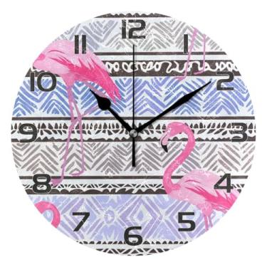 Imagem de YETTASBIN Relógio de parede flamingos, silencioso, sem tique-taque, operado por bateria, relógio redondo decorativo criativo para cozinha, sala de estar, banheiro, decoração de escritório em casa