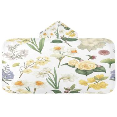 Imagem de Burbuja Toalha de banho com capuz floral para crianças, toalha de praia de pelúcia macia absorvente para meninas e meninos 3-10 anos, 61 x 127 cm