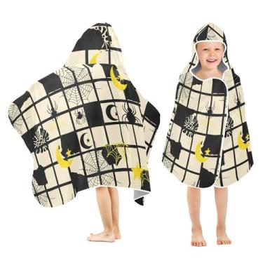 Imagem de Burbuja Toalha de banho com capuz quadrados com teias para crianças, toalha de praia de pelúcia macia absorvente para meninas e meninos 3-10 anos, 61 x 127 cm