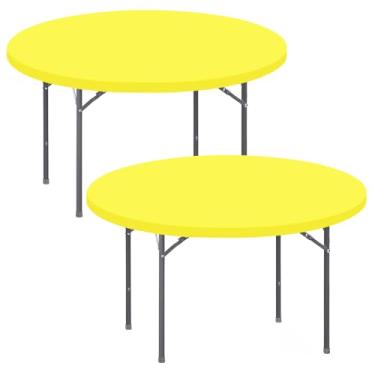 Imagem de Sunnyline Pacote com 2 toalhas de mesa redondas para mesas de 152 cm, impermeável, elástica, lavável, dobrável, toalha de mesa de piquenique, para ambientes internos e externos, toalha de mesa de