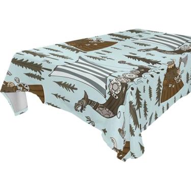 Imagem de Burbuja Toalha de mesa Viking Boats, toalha de mesa retangular, anti-rugas, grossa para decoração de jantar, cozinha, festa, 152 x 304 cm