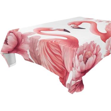 Imagem de Burbuja Toalha de mesa flamingos peônias, toalha de mesa retangular, anti-rugas, grossa para decoração de jantar, cozinha, festa, 152 x 274 cm