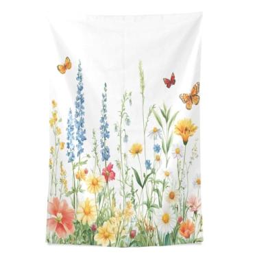 Imagem de STAYTOP Tapeçaria de parede de flores silvestres e borboletas para decoração de casa decoração de dormitório sala de estar quarto tapete de parede (80 × 60 pol)