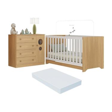 Imagem de Berço Americano 3 em 1 com Colchão Incluso e Cômoda 1 Porta 4 Gavetas Pirulito Multimóveis MP4715