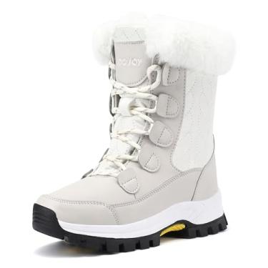 Imagem de COOJOY Feminino Botas de Neve de Inverno Das Sapatos À Prova Dwaterproof Água Tênis Caminhada Confortável Botas Peludas Meados de Bezerro Quente Leve Bege, Us7 Eu39