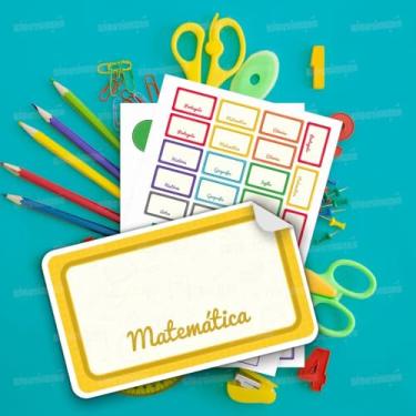 Imagem de Kit de Etiquetas Escolares Materiais 01 sem personalização, com nomes de matérias para cadernos, livros e material escolar