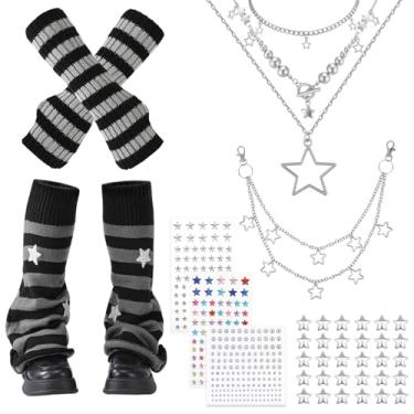 Imagem de JATEBI Conjunto de acessórios Y2k incluído colar adesivos faciais calças hip hop corrente joias vintage, One Size, Metal, Sem Pedra Preciosa