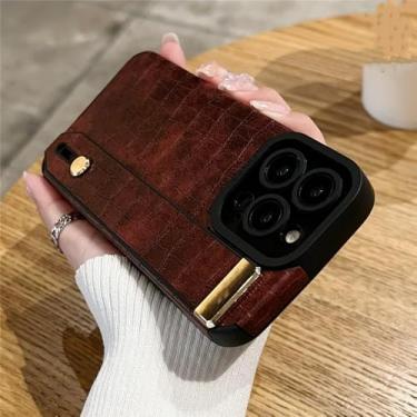 Imagem de Capa de telefone com suporte de alça de pulso para iPhone 16 15 11 12 13 14 Pro Max XR X XS 8 7 Plus Capa de suporte macia, vinho vermelho, para iPhone 14 Pro