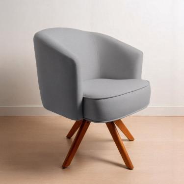 Imagem de Poltrona Giratória Linho Premium Base Madeira Maciça Juliana Cinza/Cinamomo