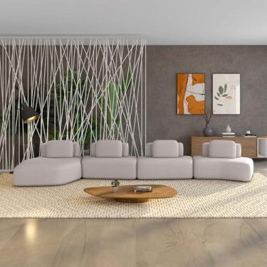 Imagem de Sofá Ilha Sala de Estar Dakota 4 Módulos 626cm Encostos Almofadas Soltas Veludo Rosê G33 - Gran Belo