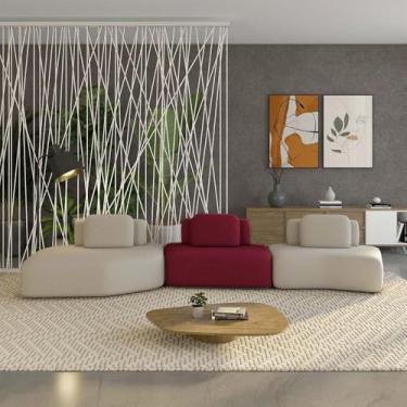 Imagem de Sofá Ilha Sala de Estar Dakota 3 Módulos 484cm Encostos Almofadas Soltas Veludo Bege/Bordô G33 - Gran Belo