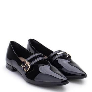 Imagem de Sapatilha Clássica Bico Fino Dupla Fivela Sua Cia Preto Verniz-Feminino
