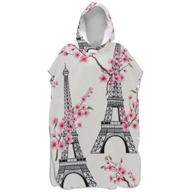 Imagem de Joisal Torres Eiffel Poncho de Surf Flores Rosa para Adultos Trocando Roupão de Praia com Capuz Toalha de Banho Secagem Rápida Ponchos Adultos para Mulheres