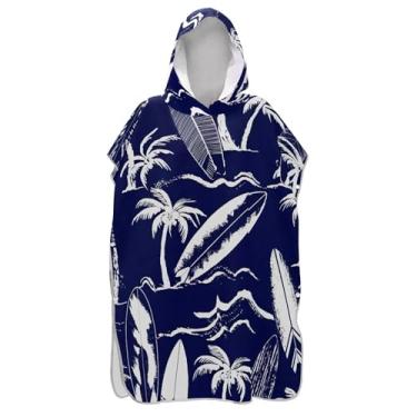 Imagem de Pranchas de surfe, palmeiras, azul marinho, poncho de surfe, trocador para adultos, plus size, ponchos de praia para homens, toalha de natação com capuz