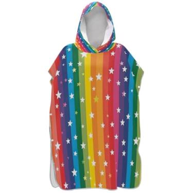 Imagem de Joisal Poncho de surfe com estrelas e listras arco-íris para adultos mudando de roupão, unissex, poncho adulto com capuz, toalha de banho com capuz de praia