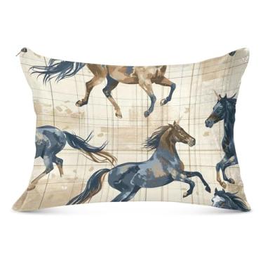 Imagem de Capas de travesseiro vintage xadrez marrom flanela decorativa King Queen tamanho padrão impressão arte capa de cama, tamanho king, 50,8 cm x 101,6 cm