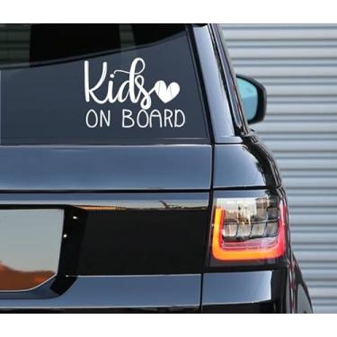 Imagem de Printbeat Decalque Kids on Board – Uso interno e externo | Adesivo de vinil branco | Cadernos de para-choques, caminhão, janela, laptop | Fácil de usar para carro, van e bicicleta | 9,9 cm x 14 cm